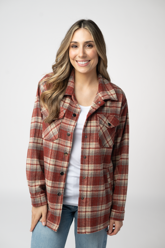 Michelle Mae Norah Shacket - Brick Plaid