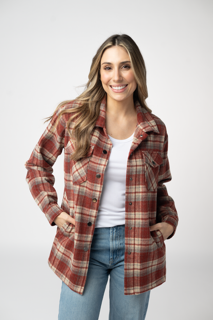 Michelle Mae Norah Shacket - Brick Plaid