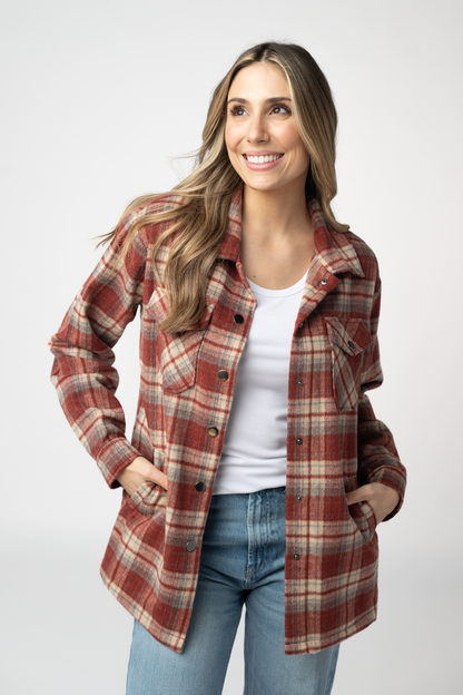 Michelle Mae Norah Shacket - Brick Plaid