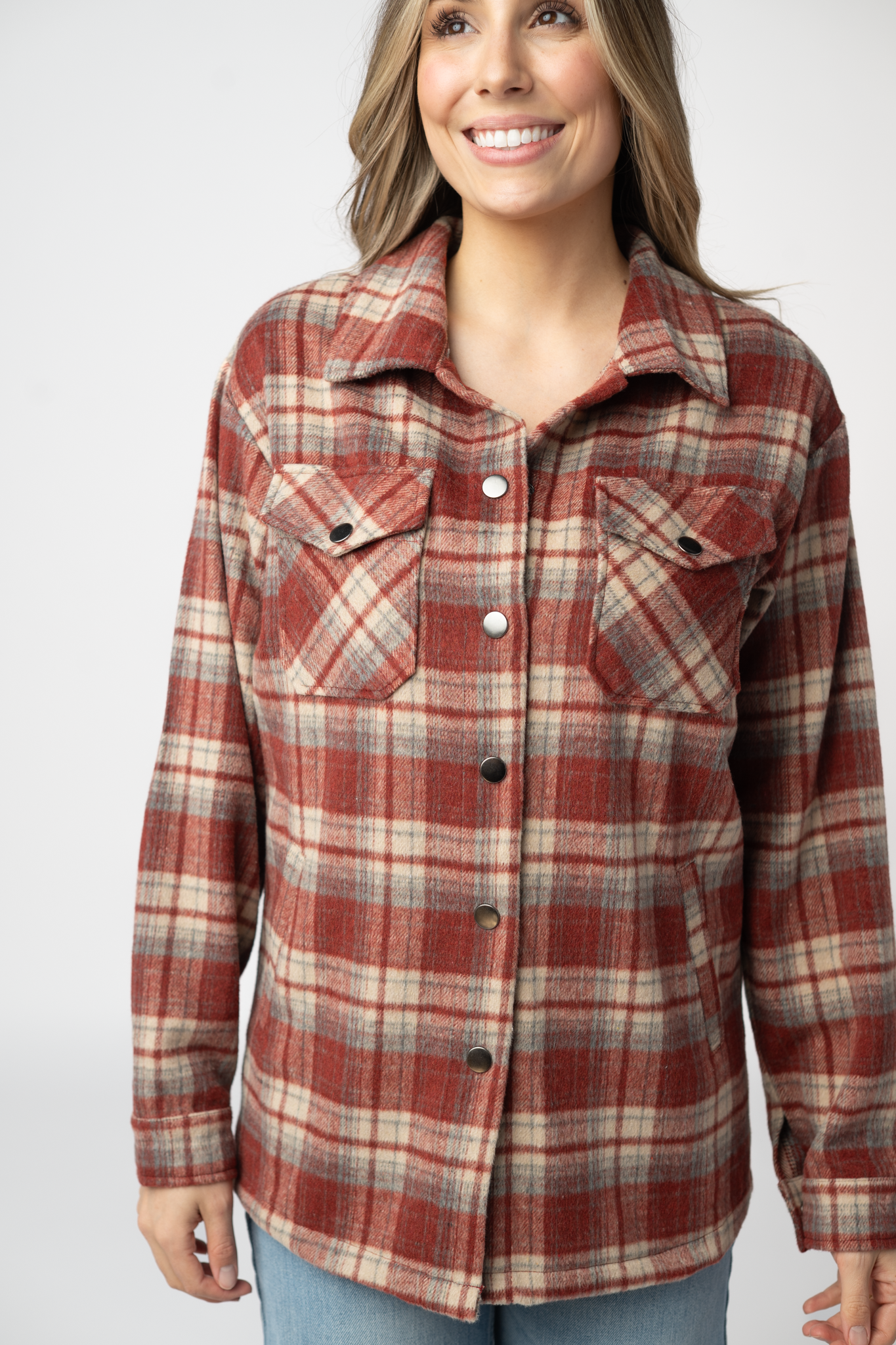 Michelle Mae Norah Shacket - Brick Plaid