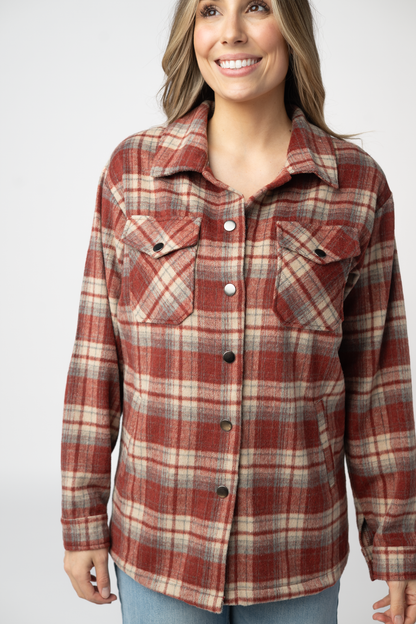 Michelle Mae Norah Shacket - Brick Plaid