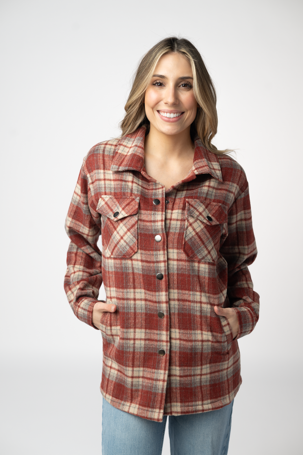 Michelle Mae Norah Shacket - Brick Plaid