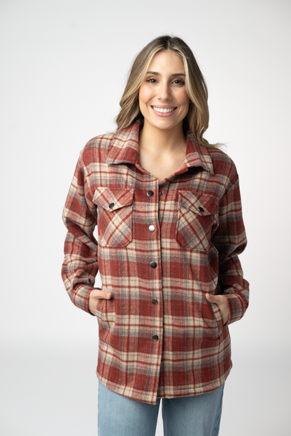 Michelle Mae Norah Shacket - Brick Plaid