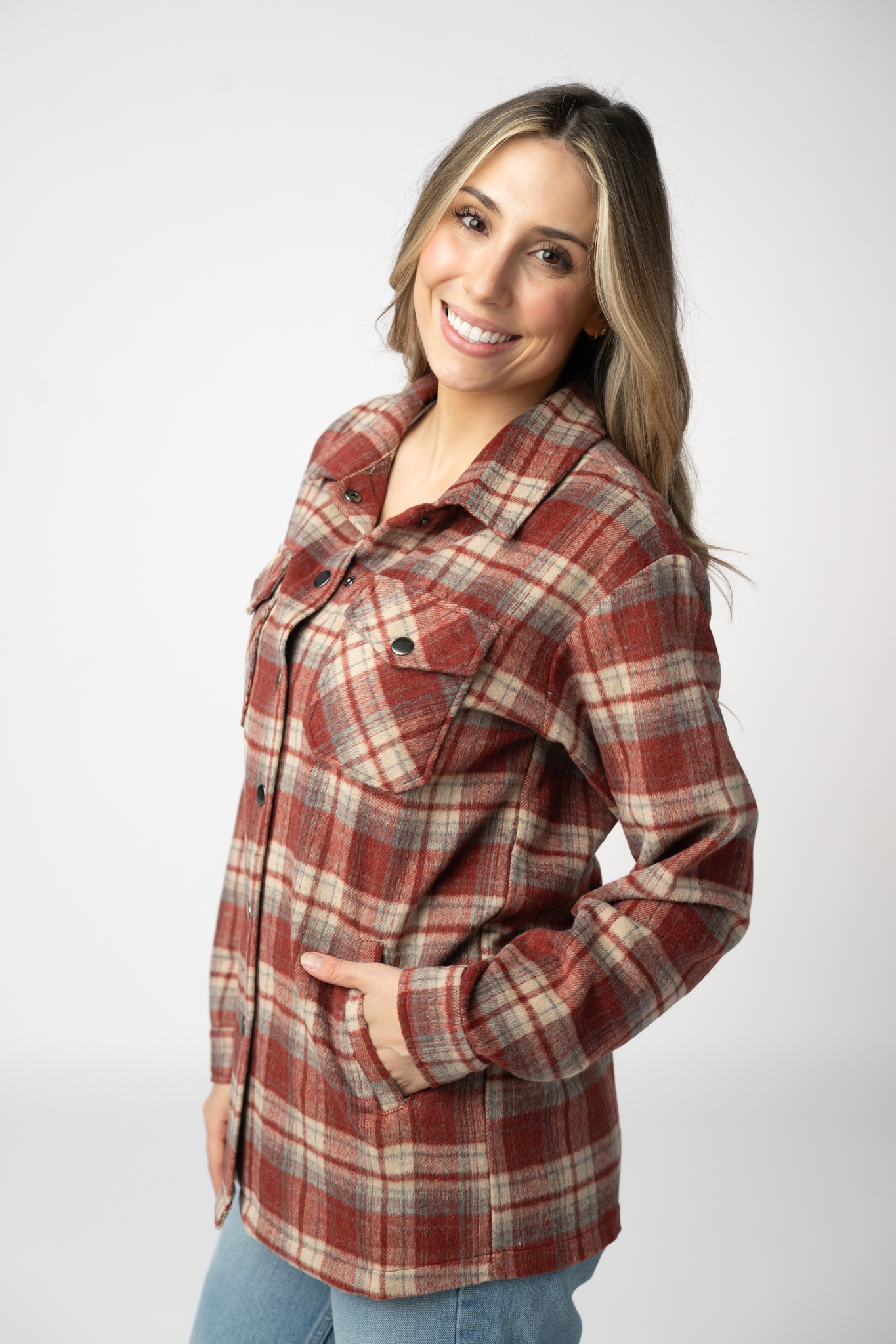 Michelle Mae Norah Shacket - Brick Plaid