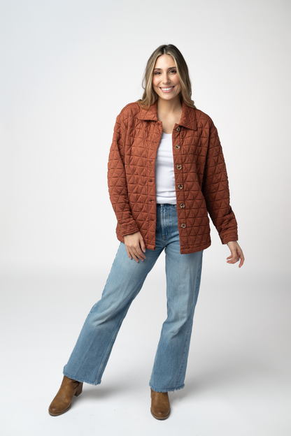 Michelle Mae Geometric Button Down Jacket - Rust