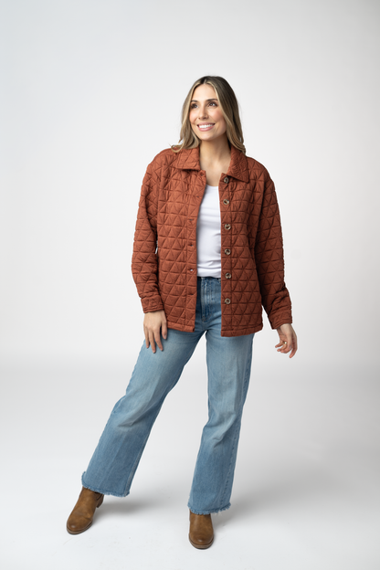 Michelle Mae Geometric Button Down Jacket - Rust
