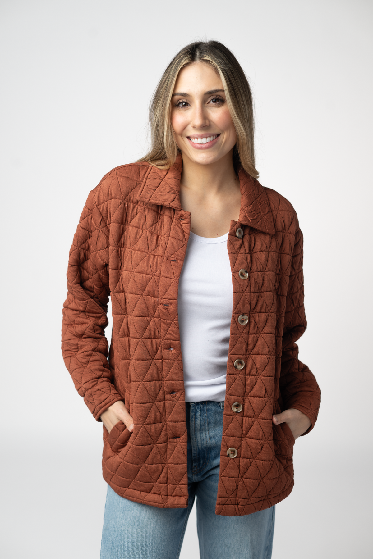 Michelle Mae Geometric Button Down Jacket - Rust