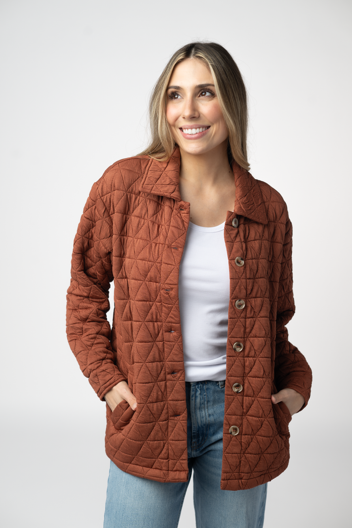 Michelle Mae Geometric Button Down Jacket - Rust