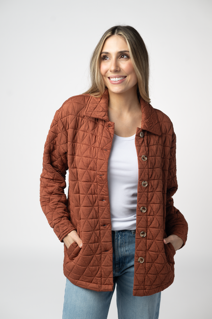 Michelle Mae Geometric Button Down Jacket - Rust
