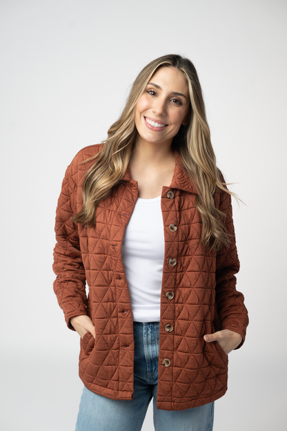 Michelle Mae Geometric Button Down Jacket - Rust