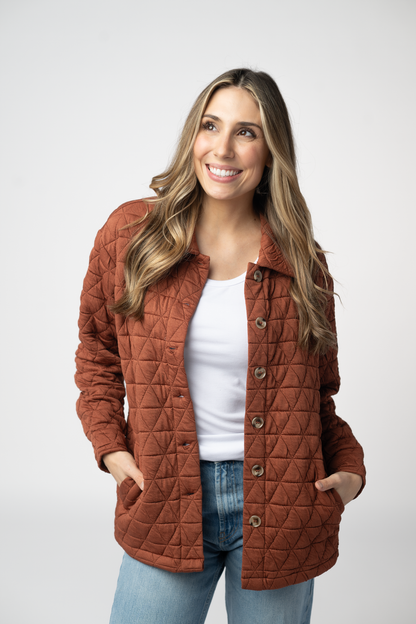 Michelle Mae Geometric Button Down Jacket - Rust