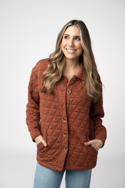 Michelle Mae Geometric Button Down Jacket - Rust