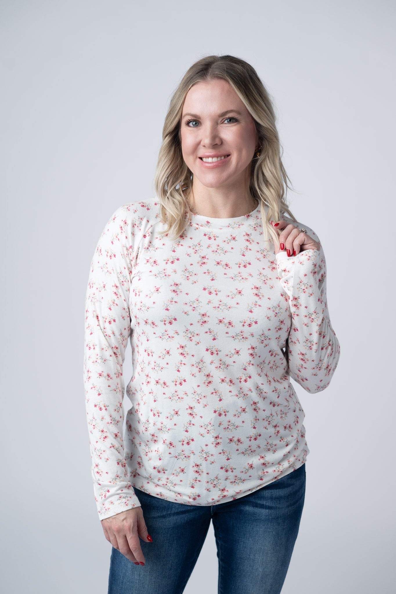 Michelle Mae Blair Long Sleeve Top - Micro Pink Floral