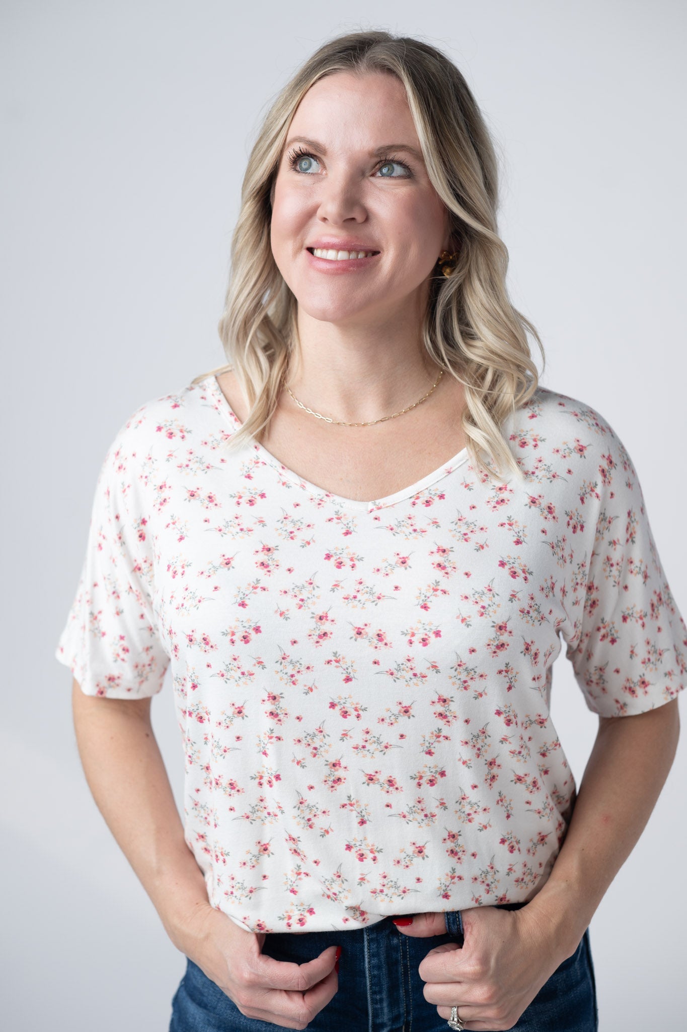 Michelle Mae Chloe Cozy Tee - Micro Pink Floral