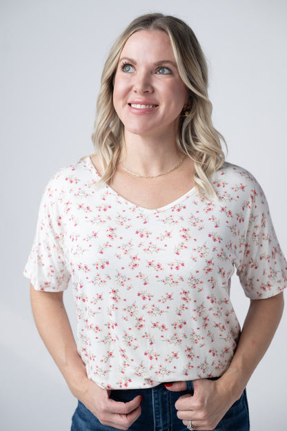 Michelle Mae Chloe Cozy Tee - Micro Pink Floral