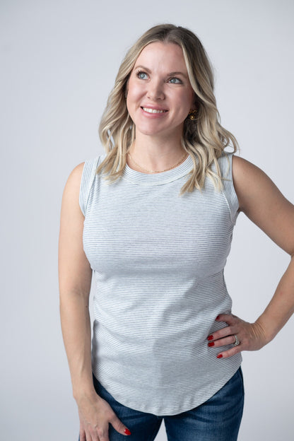 Michelle Mae Morgan Micro Striped Tank - Grey