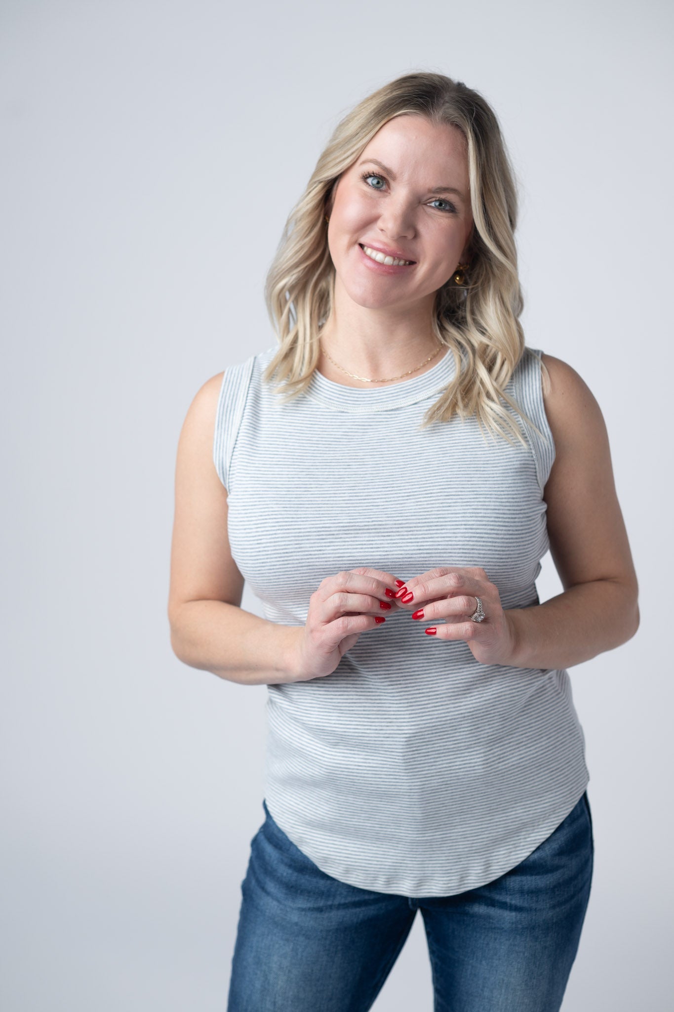 Michelle Mae Morgan Micro Striped Tank - Grey