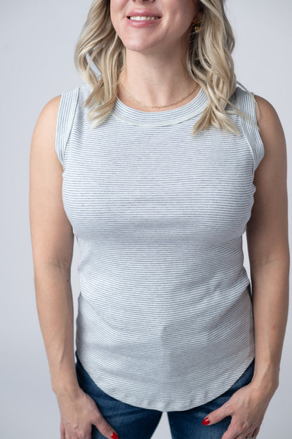 Michelle Mae Morgan Micro Striped Tank - Grey