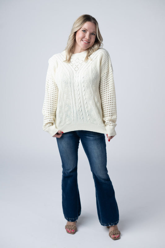 Michelle Mae Jasmine Open Knit Sweater - Ivory