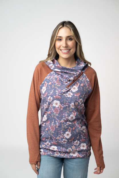 Michelle Mae Classic Zoey ZipCowl Sweatshirt - Blushwood Floral and Terra Cotta