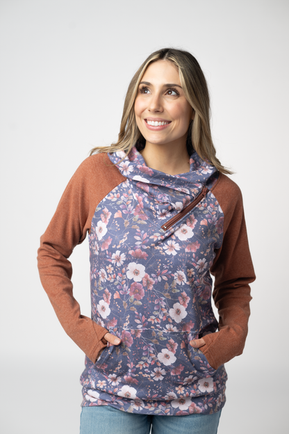 Michelle Mae Classic Zoey ZipCowl Sweatshirt - Blushwood Floral and Terra Cotta