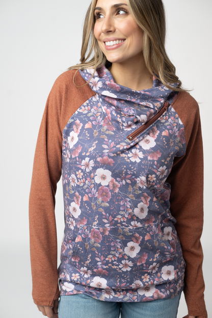 Michelle Mae Classic Zoey ZipCowl Sweatshirt - Blushwood Floral and Terra Cotta