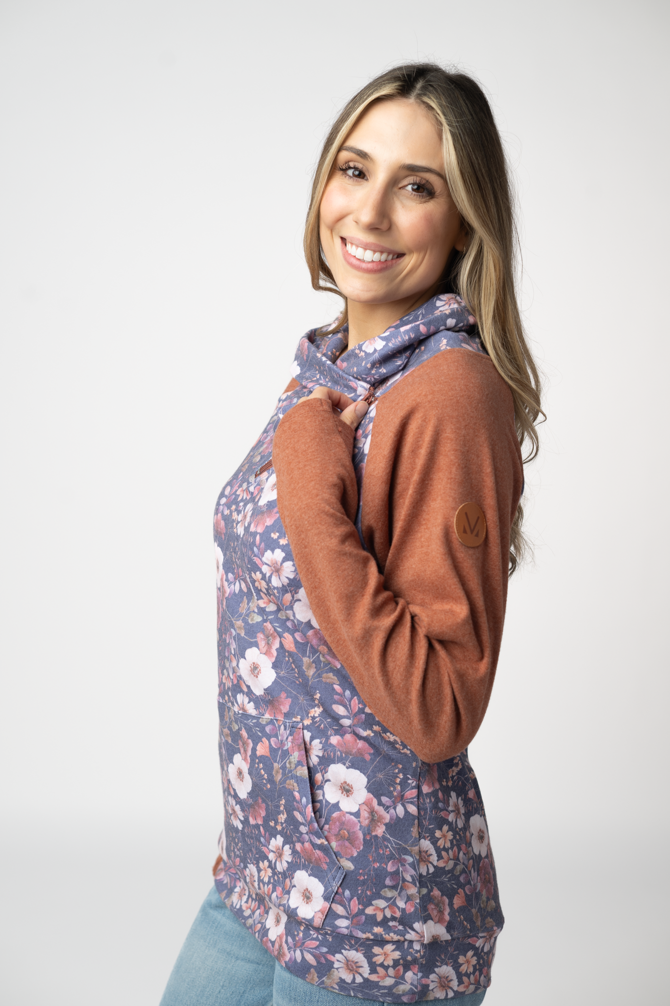 Michelle Mae Classic Zoey ZipCowl Sweatshirt - Blushwood Floral and Terra Cotta