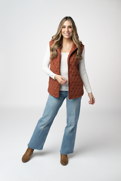 Michelle Mae Heather Geometric Hooded Vest - Rust
