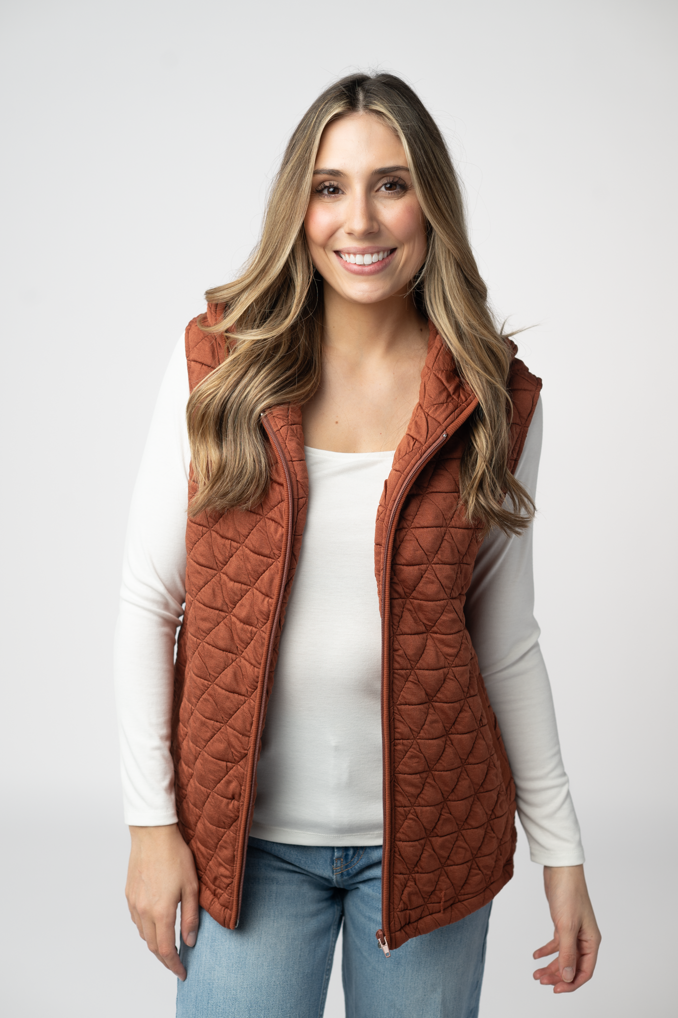 Michelle Mae Heather Geometric Hooded Vest - Rust
