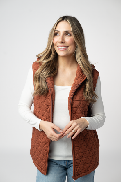Michelle Mae Heather Geometric Hooded Vest - Rust