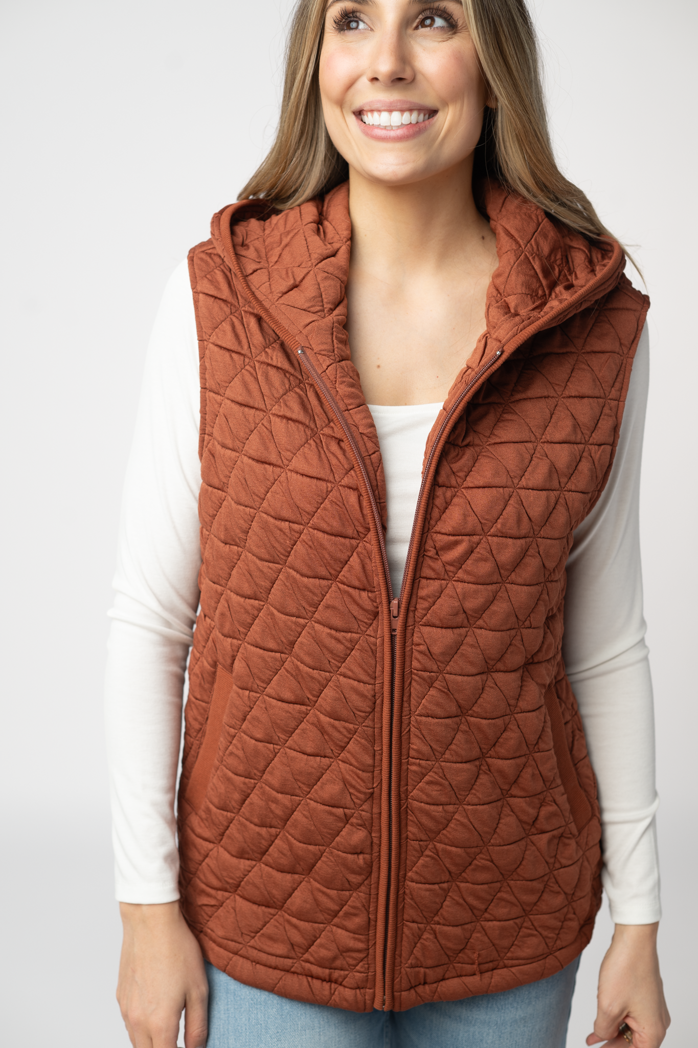 Michelle Mae Heather Geometric Hooded Vest - Rust