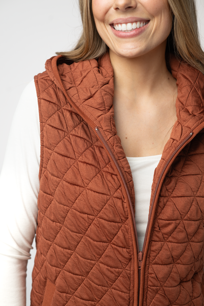 Michelle Mae Heather Geometric Hooded Vest - Rust