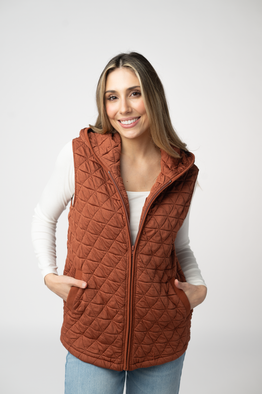 Michelle Mae Heather Geometric Hooded Vest - Rust