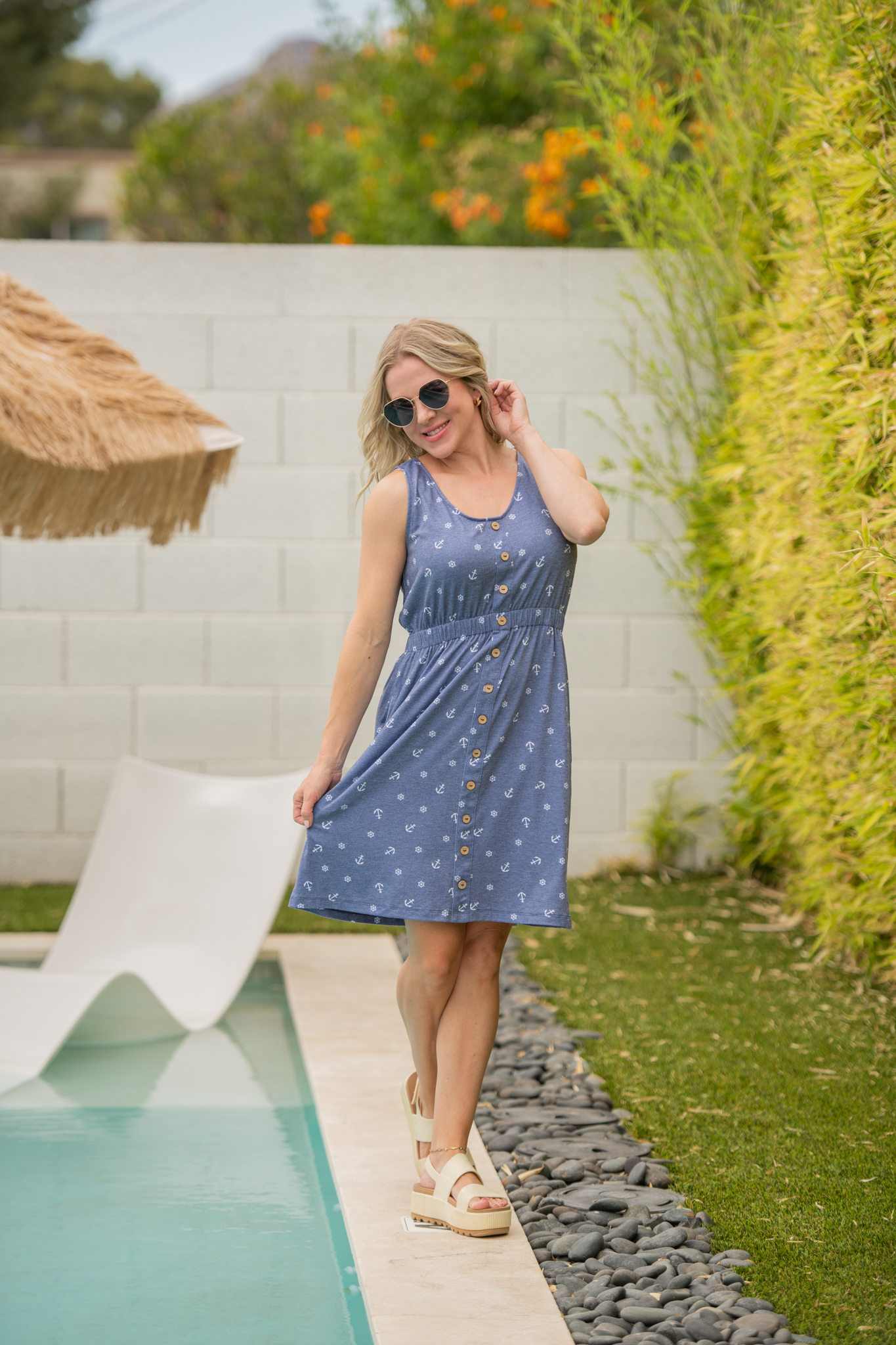 Michelle Mae Beverly Button Dress - Nautical Navy