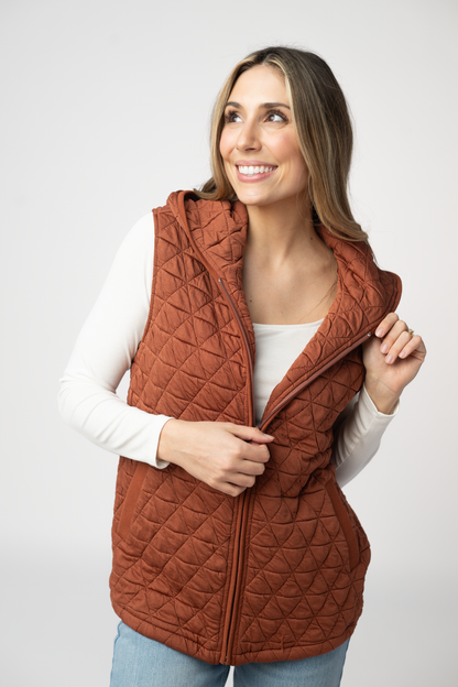 Michelle Mae Heather Geometric Hooded Vest - Rust