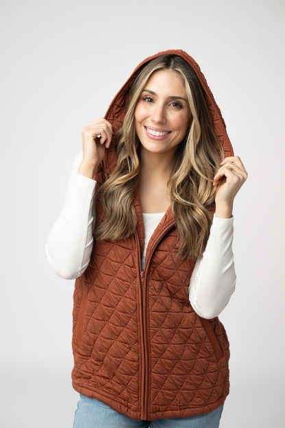 Michelle Mae Heather Geometric Hooded Vest - Rust