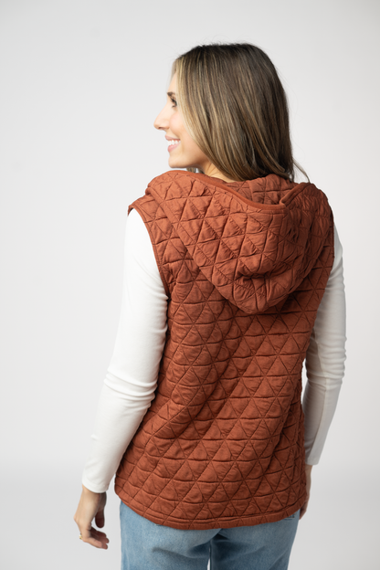 Michelle Mae Heather Geometric Hooded Vest - Rust