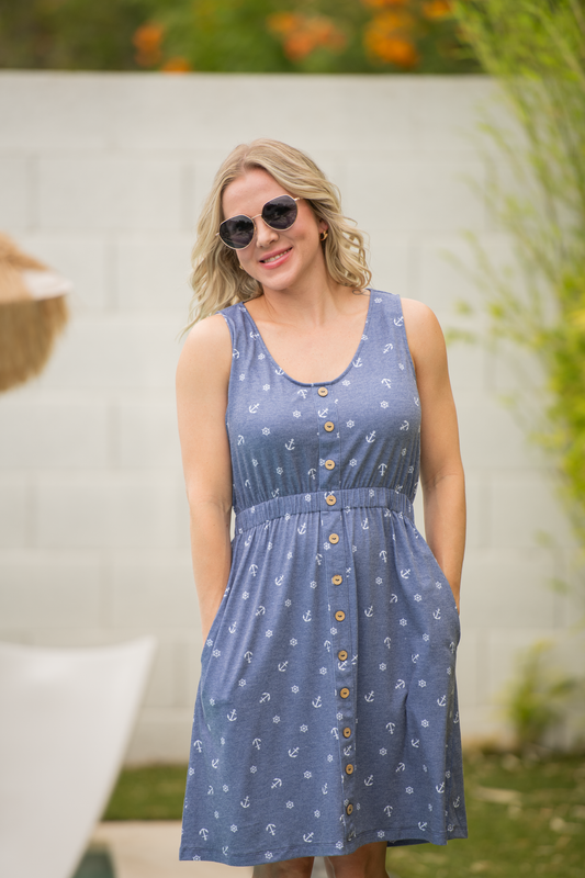 Michelle Mae Beverly Button Dress - Nautical Navy