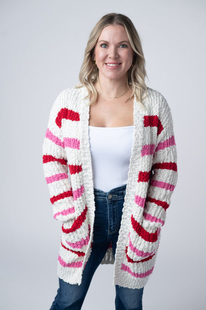Michelle Mae Stripe Cardigan - Valentine's Day