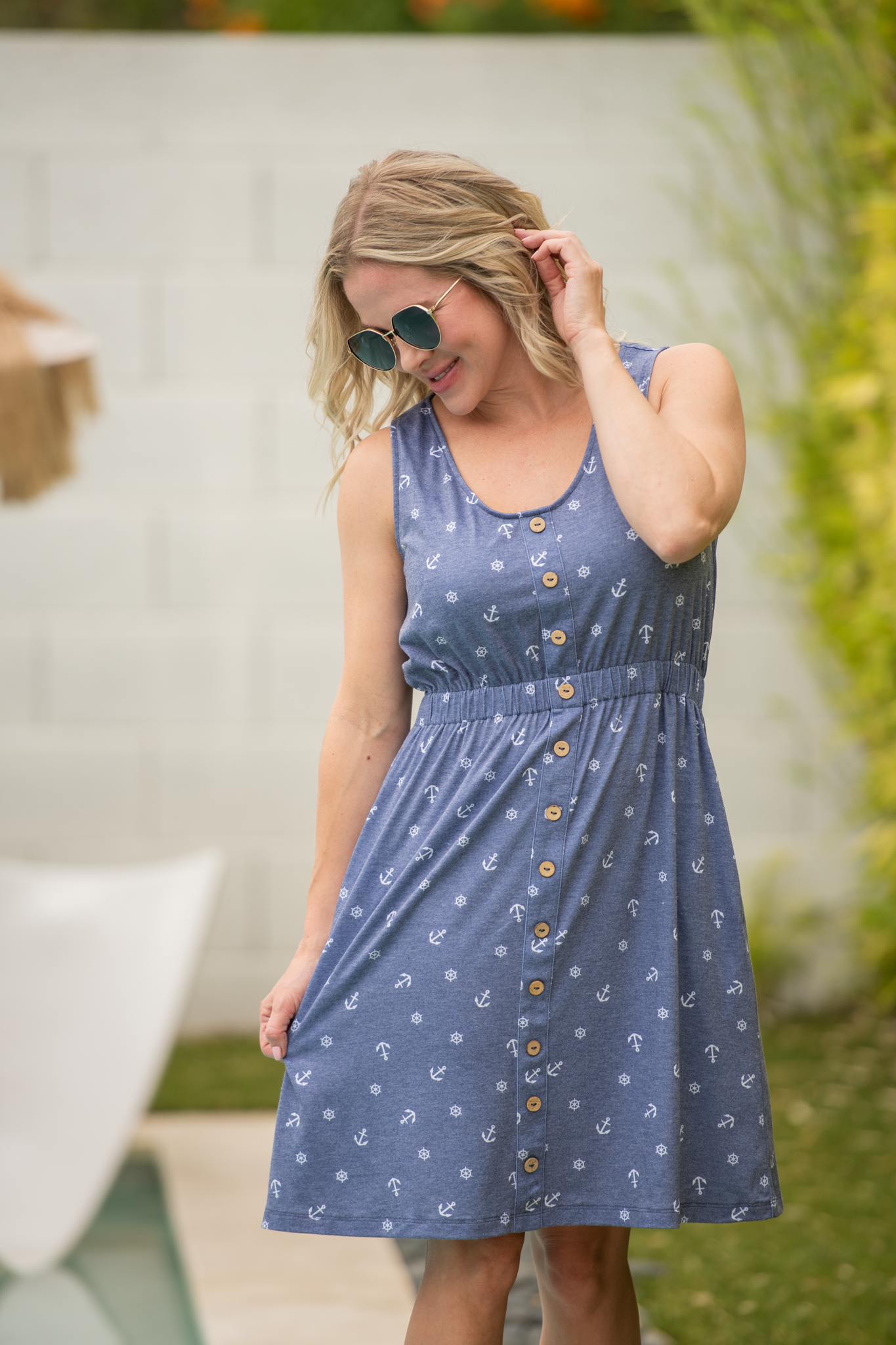 Michelle Mae Beverly Button Dress - Nautical Navy