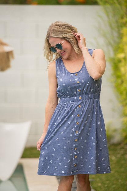 Michelle Mae Beverly Button Dress - Nautical Navy