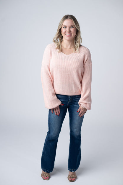 Michelle Mae Bethany Bow Knit Sweater - Light Pink