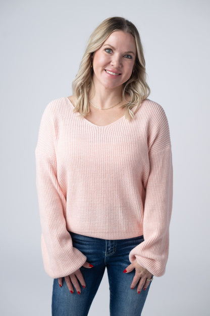 Michelle Mae Bethany Bow Knit Sweater - Light Pink