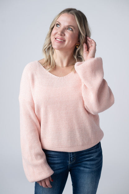 Michelle Mae Bethany Bow Knit Sweater - Light Pink