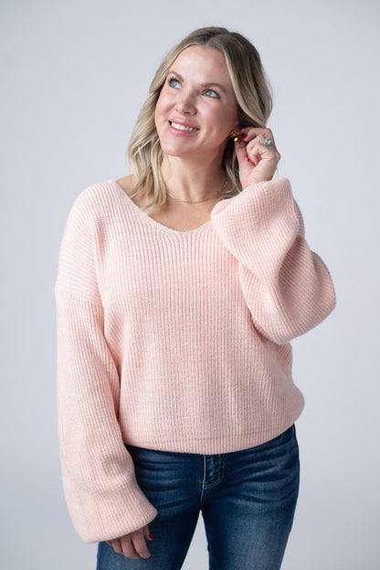 Michelle Mae Bethany Bow Knit Sweater - Light Pink