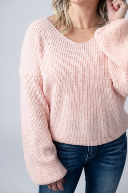 Michelle Mae Bethany Bow Knit Sweater - Light Pink
