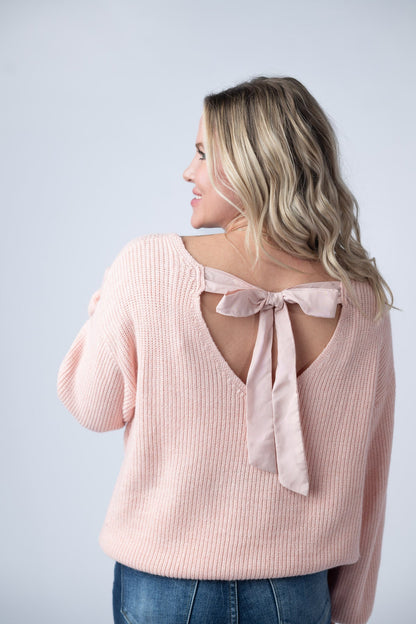 Michelle Mae Bethany Bow Knit Sweater - Light Pink