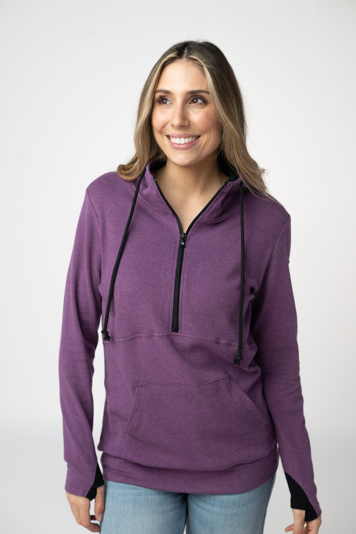 Michelle Mae Classic HalfZip Hoodie - Black and Purple