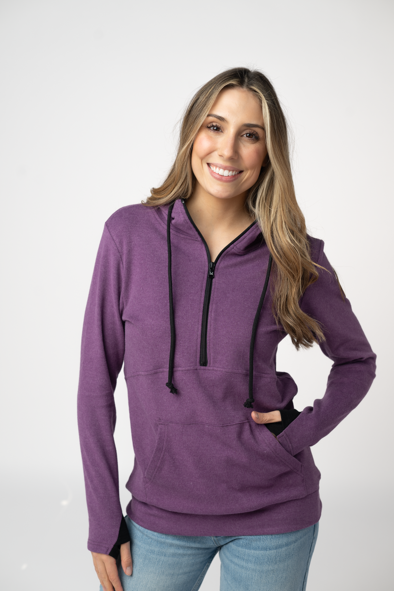 Michelle Mae Classic HalfZip Hoodie - Black and Purple
