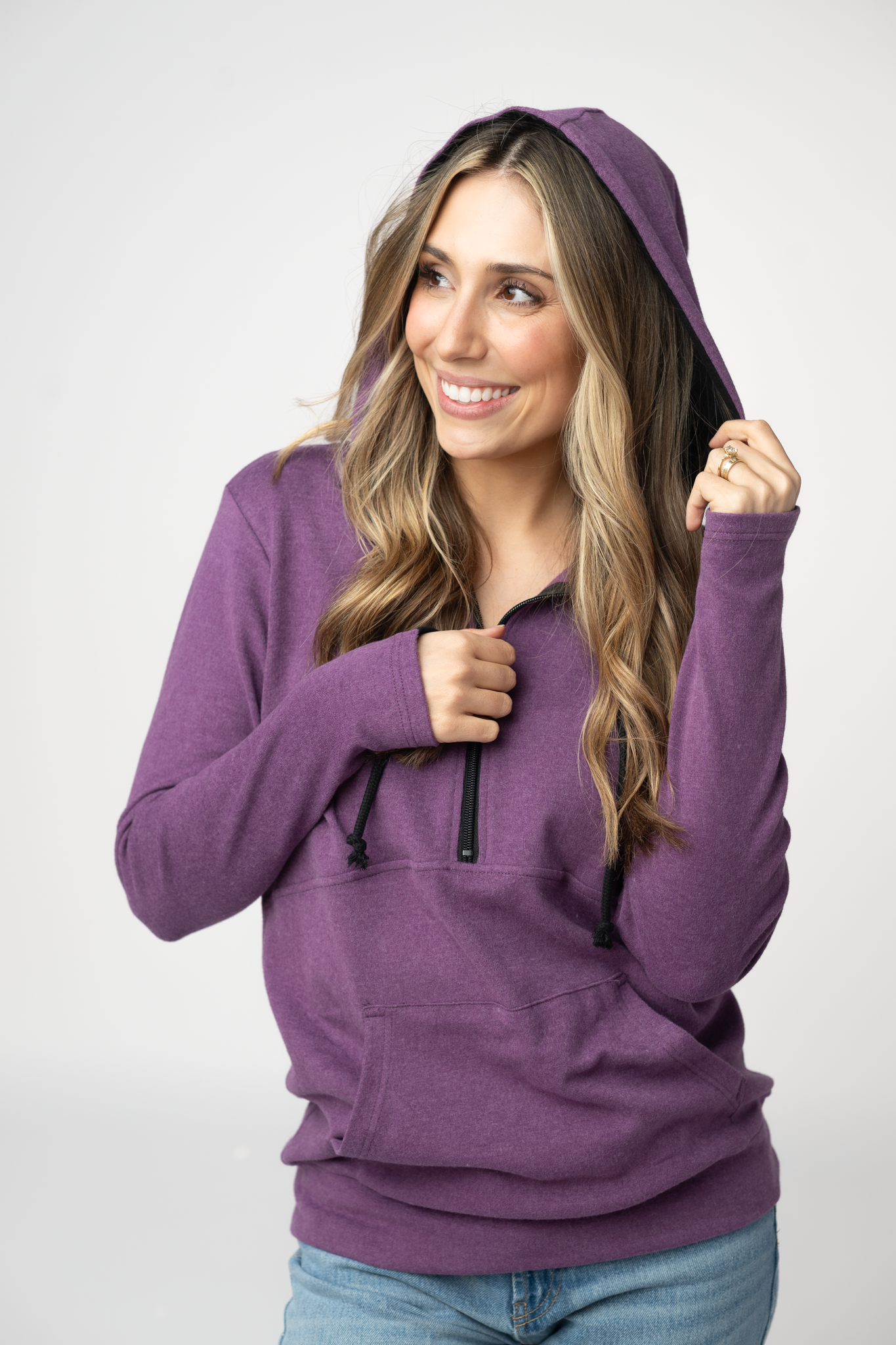 Michelle Mae Classic HalfZip Hoodie - Black and Purple